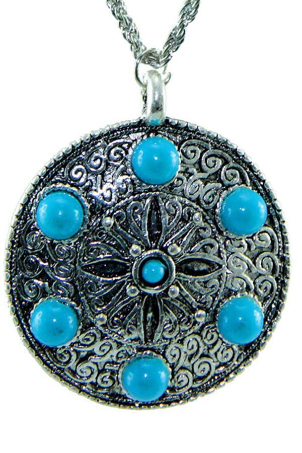 TKLY01322 Turkuaz Boncuklu Shield Kolye - Image 1