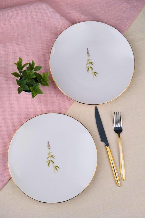 Tabak Evi Porselen Natura Salkım Altın Yaldız Pasta Tabağı 20,50cm 2 li - Image 1