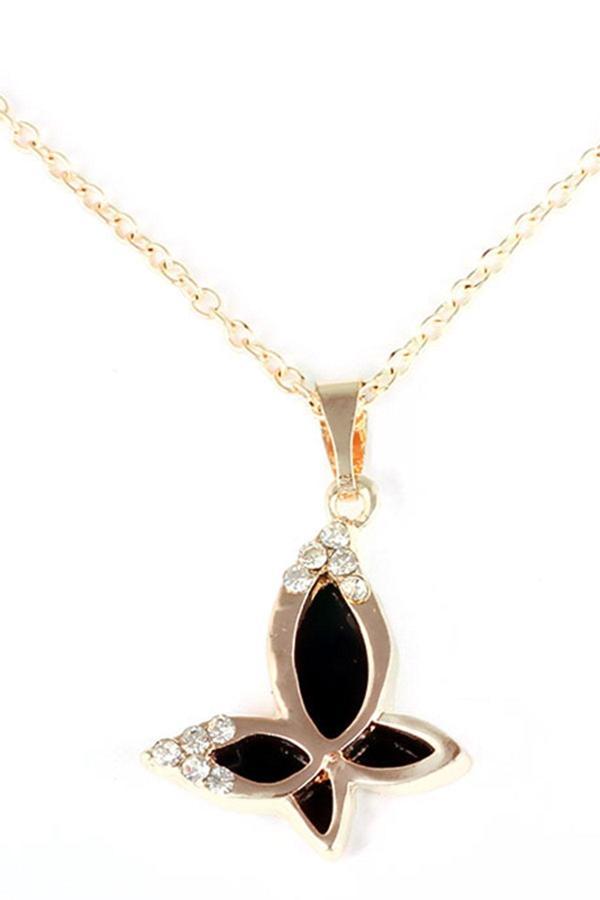 TKLY01498 Zirkon Taşlı Siyah Kelebek Model Kolye - Image 1