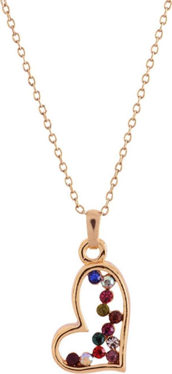 TKLY01690 Zirkon Renkli Taşlı Kalp Şeklinde Kolye - Image 1