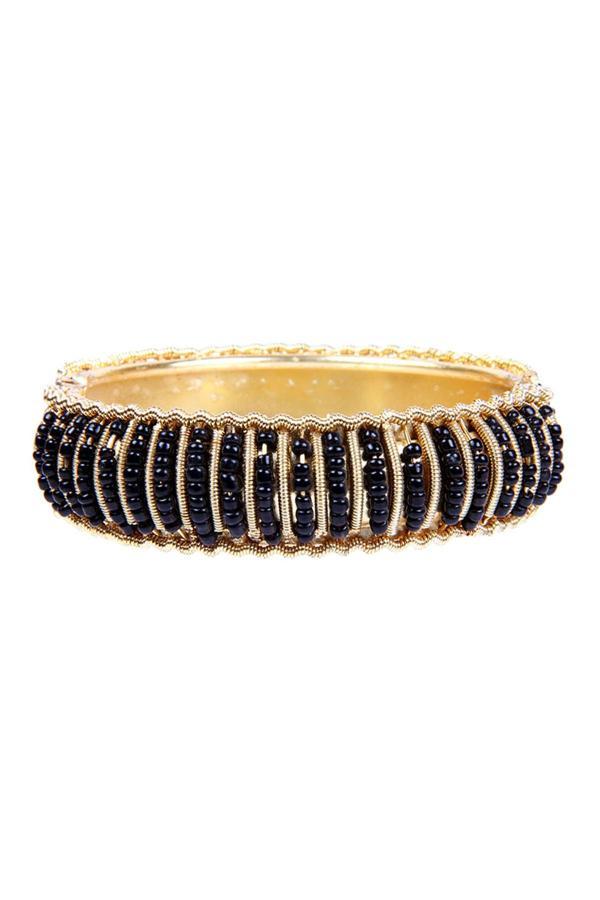 TBLK02892 Siyah Boncuklu Metal Kelepçe Model Kadın Bilezik 2888-2898 - Image 1