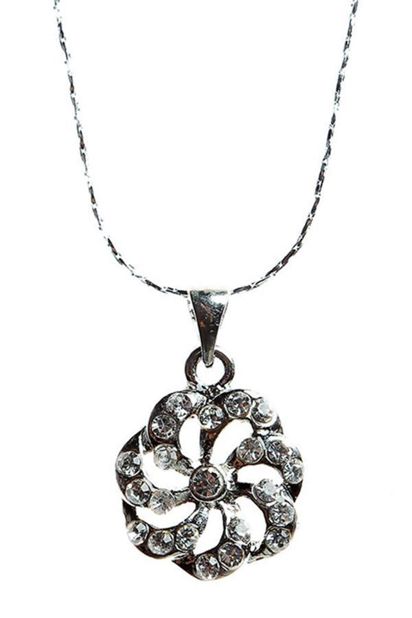 TKLY01535 Zirkon Taşlı Siyah Çiçek Kolye - Image 1