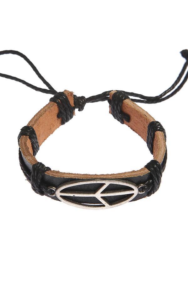 TBLK03223 Barış Figürlü Deri Unisex Bileklik 3197-3400 - Image 1