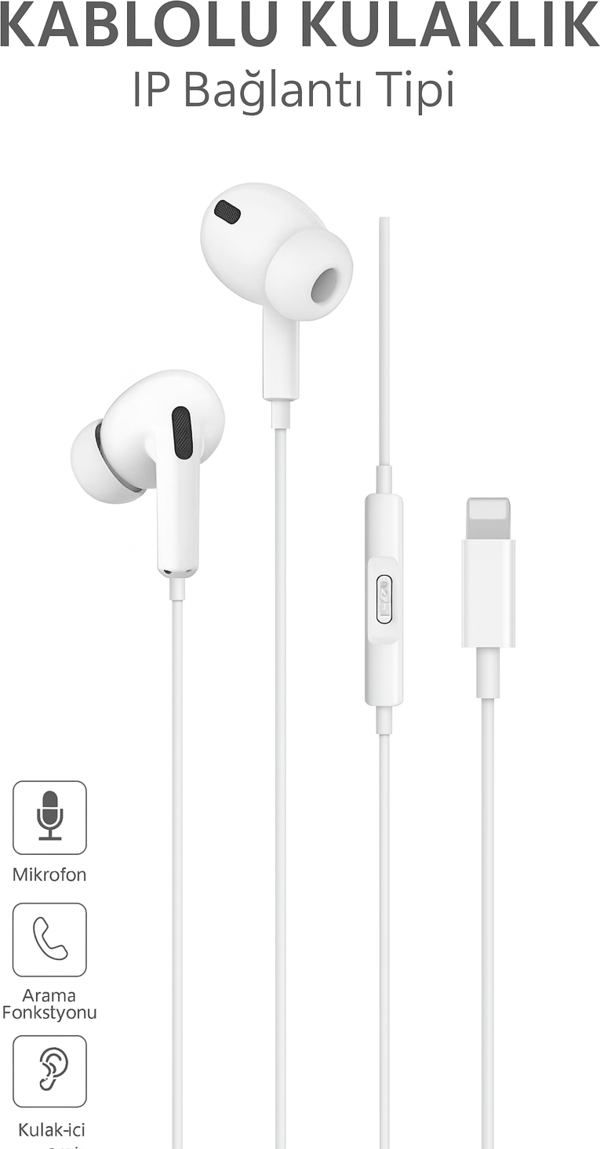 EP76 Silikonlu iPhone Kulaklığı – Kablolu, Mikrofonlu, Arama Kontrolü - Image 1