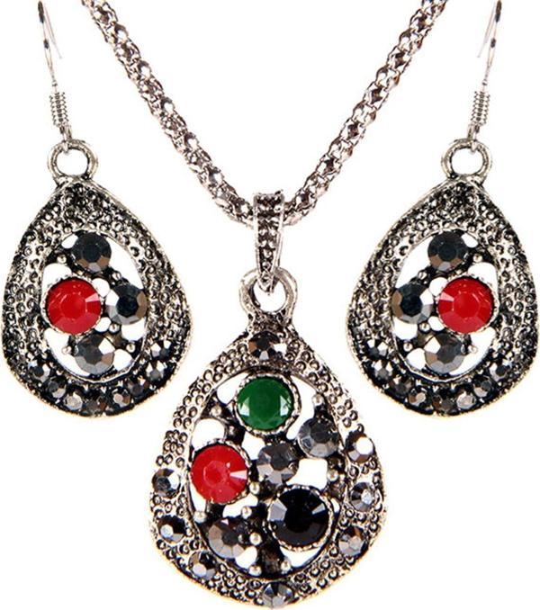 TKLY01702 Osmanlı Serisi Taşlı Kolye Küpe Set - Image 1