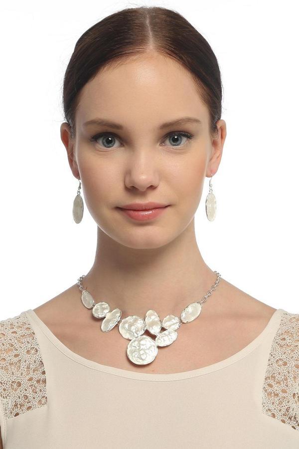 TKLY01929 Parlak Alpaka Sedef Görünümlü Kolye Küpe Set - Image 1