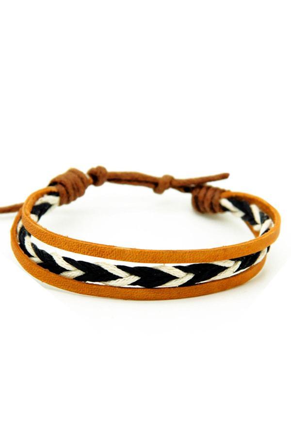 TBLK00794 Deri ve Örme İp Detaylı Forward Unisex Bileklik 703-850 - Image 1