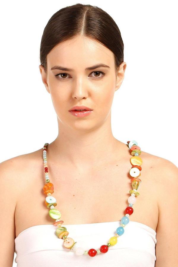TKLY01812 Renkli Şeffaf Düğme Model Boncuklu Kolye - Image 1