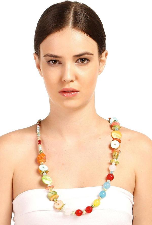 TKLY01812 Renkli Şeffaf Düğme Model Boncuklu Kolye - Image 1
