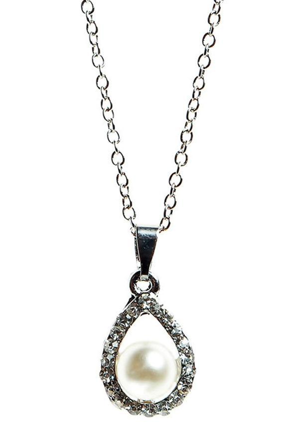 TKLY01518 Zirkon ve İnci Damla Kolye - Image 1