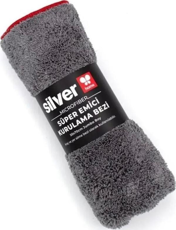 Silver Home Jumbo Mikrofiber Süper Emici Havlu Kurulama Temizlik Bezi - Gri - 50x70 Cm. - 1 Adet - Image 1