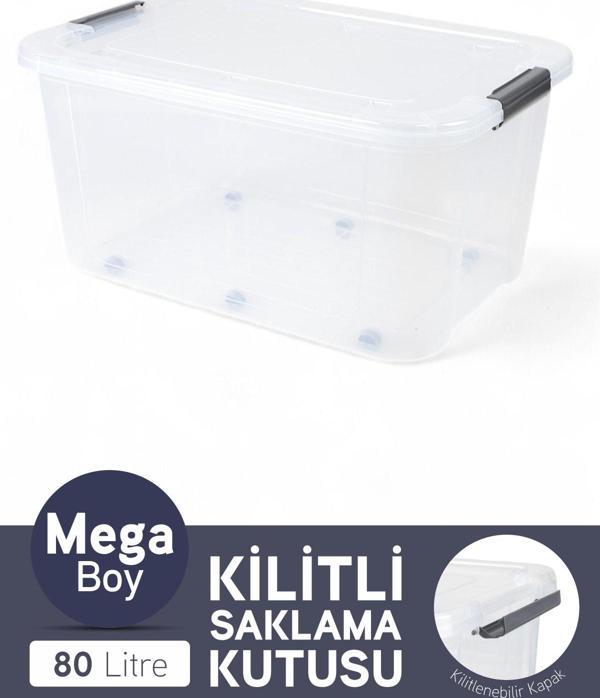 İronika Tekerli Saklama Kabı Yatay Dikdörtgen Kilitli Kapaklı Çok Amaçlı Oyuncak Saklama Kutusu 80 Litre - Image 1