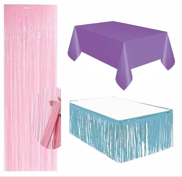Mor Masa Örtüsü, Mavi Masa Eteği, Pembe Arka Fon  - Image 1