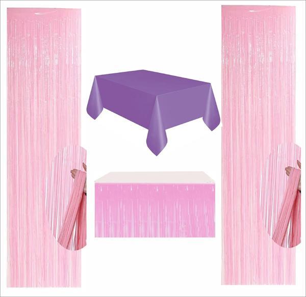 Mor Masa Örtüsü, Pembe Masa Eteği, 2 Pembe Arka Fon  - Image 1
