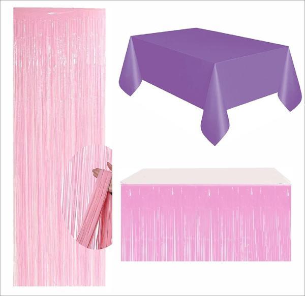 Mor Masa Örtüsü, Pembe Masa Eteği, Pembe Arka Fon  - Image 1