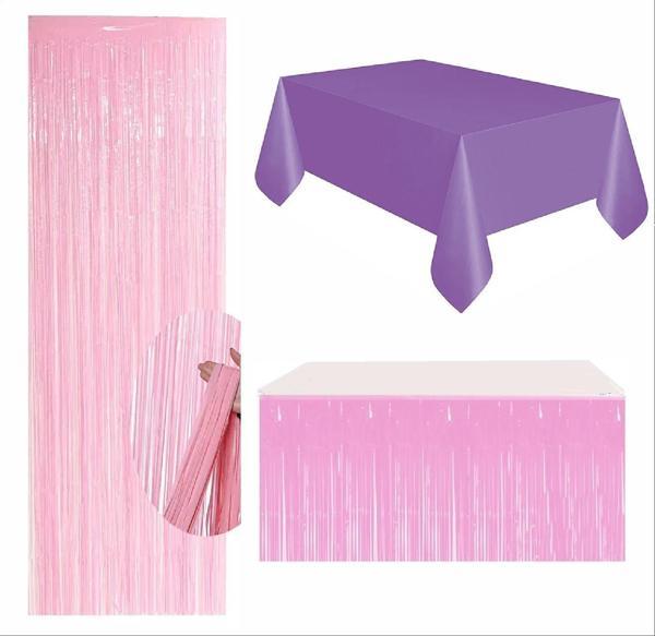 Mor Masa Örtüsü, Pembe Masa Eteği, Pembe Arka Fon  - Image 1