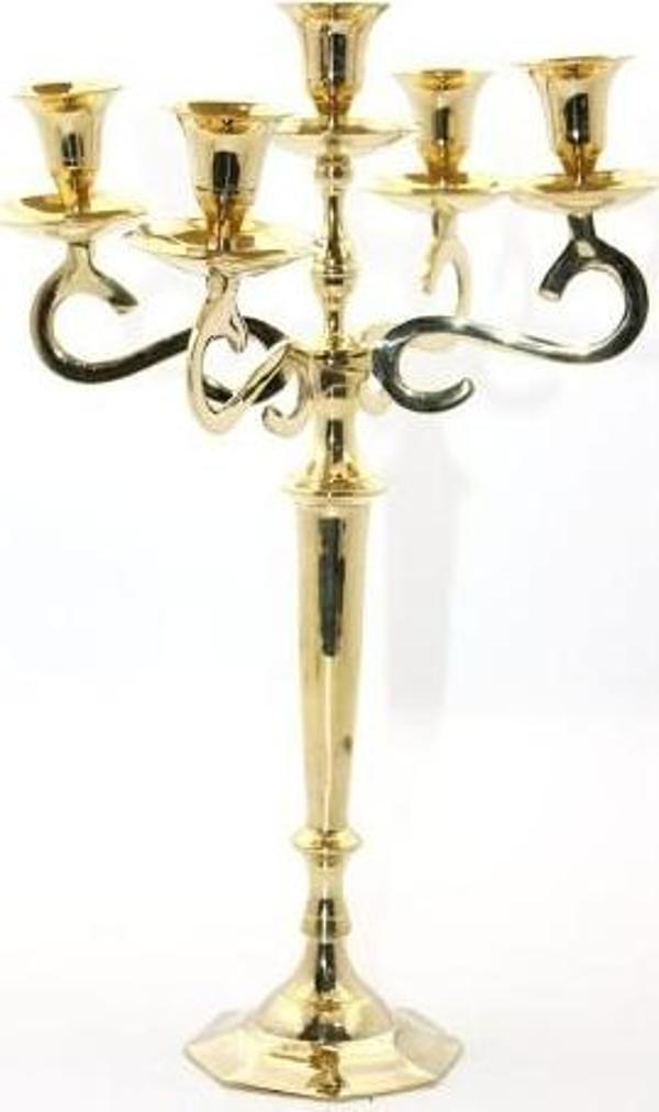 Büro Ev Dekoru için Pirinç Yapım Beşli Şamdan - Image 1