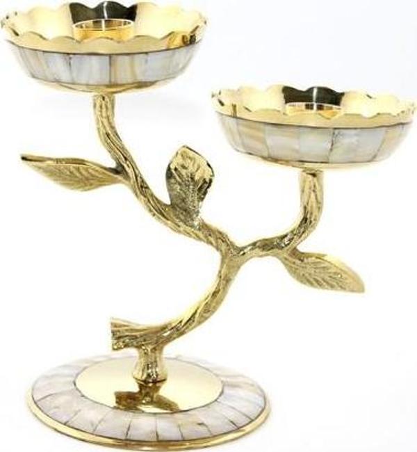 Büro Ev Ofis Dekoru için Pirinç Sedefli Stil İkili Şamdan - Image 1