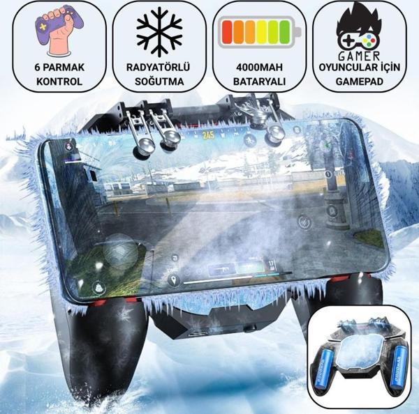 Polham 6 Parmak Kontrollü Radyatörlü Soğutmalı 4000mAh Bataryalı Profesyonel Oyun Gamepadi – PUBG, COD, Free Fire ve Tüm - Image 1