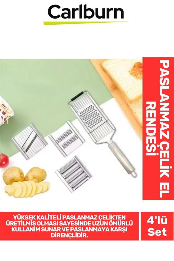Özel Üretim Tutma Saplı Ergonomik Meyve Sebze Yüksek Kaliteli Paslanmaz Çelik 4'lü Set El Rendesi - Image 1