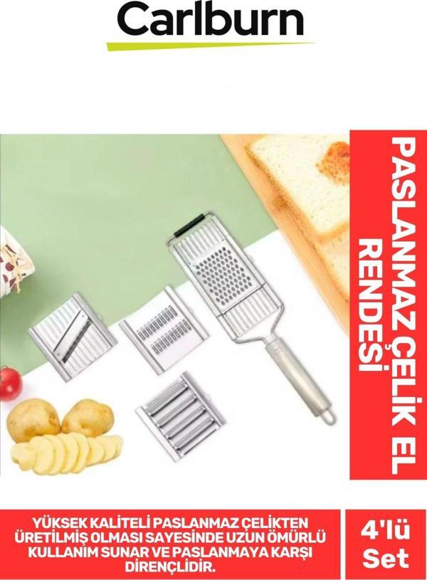 Özel Üretim Tutma Saplı Ergonomik Meyve Sebze Yüksek Kaliteli Paslanmaz Çelik 4'lü Set El Rendesi - Image 1