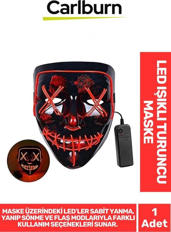 Özel Tasarım Pilli Dayanıklı Rahat Hafif 3 Modlu Uzun Süre Güçlü LED Işıklı Turuncu Maske 1 Adet - Image 1