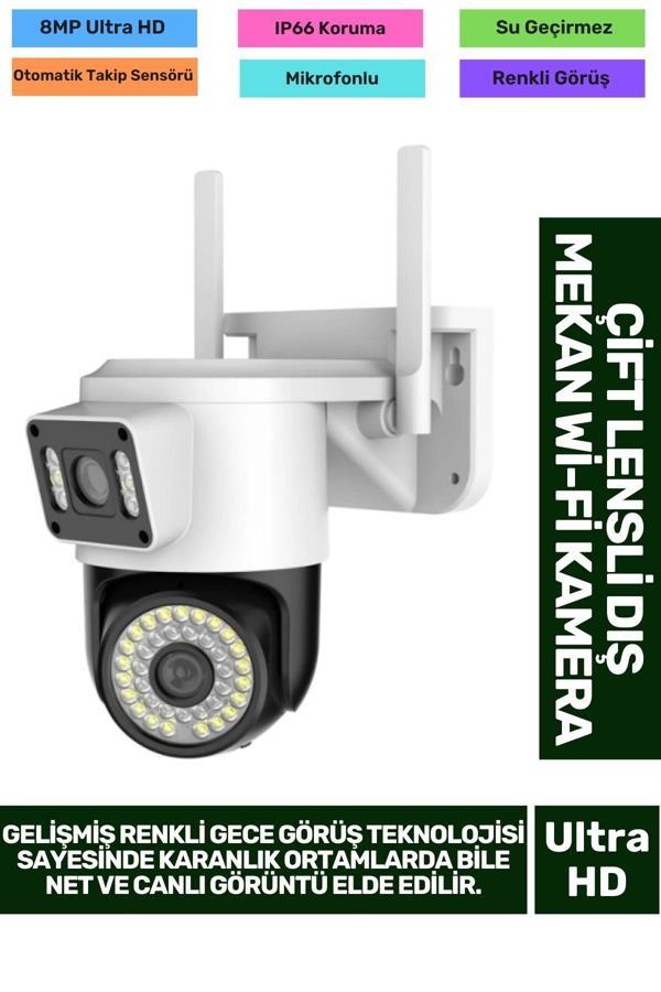 8MP Ultra HD 355° Yatay 90° Dikey Çift Lensli Otomatik Takip Dış Mekan Wi-Fi Mobil İzlenen Kamera - Image 1
