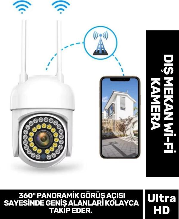 360° Panoramik Görüş Açı Hareket Algılama Sensörlü Suya Dayanıklı Gece Görüş Dış Mekan Wi-Fi Kamera - Image 1