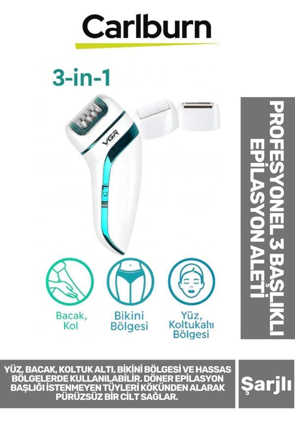 Premium Yüz Bacak Koltuk Altı Bikini Bölgesi Şarjlı Ergonomik Profesyonel 3 Başlıklı Epilasyon Aleti - Image 1