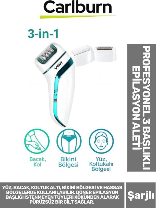 Premium Yüz Bacak Koltuk Altı Bikini Bölgesi Şarjlı Ergonomik Profesyonel 3 Başlıklı Epilasyon Aleti - Image 1