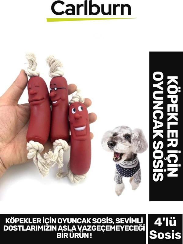 Özel Üretim Dayanıklı Eğitim Çene Kası Kuvvetlendirici Köpek Evcil Hayvan Oyuncak 4'lü 40cm Sosis - Image 1