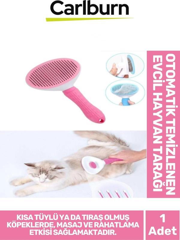 Premium Otomatik Tuşlu Temizlenen Evcil Hayvan Kedi Köpek Pet Tüy Toplayıcı Tarağı - Pembe - Image 1