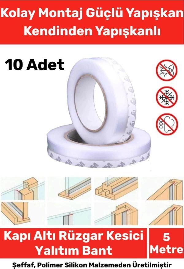 Ses Böcek Toz Önleyici Rüzgar Kesici Kapı Pencere Isı Izolasyon Yalıtım Şeffaf Şerit Bant 5mt 10Adet - Image 1