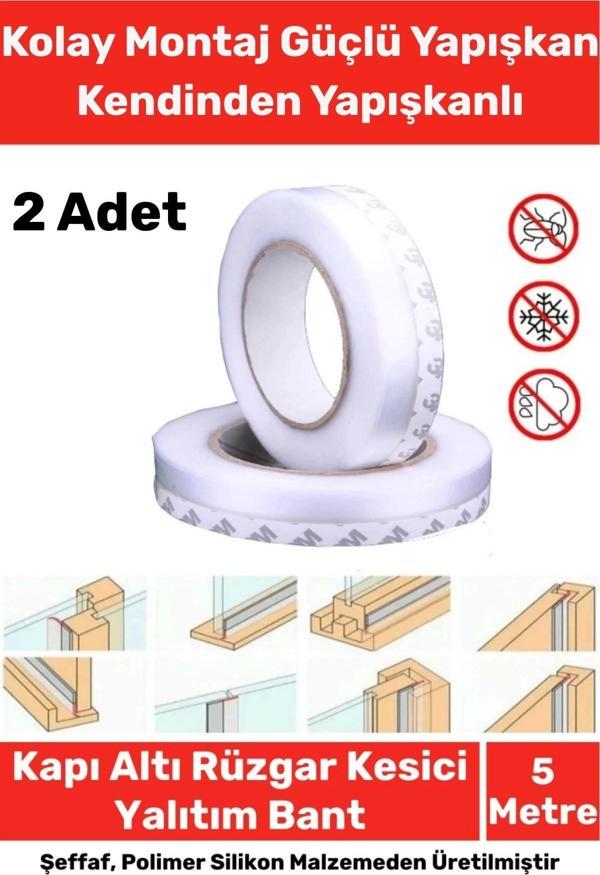 Ses Böcek Toz Önleyici Rüzgar Kesici Kapı Pencere Isı Izolasyon Yalıtım Şeffaf Şerit Bant 5mt 2 Adet - Image 1