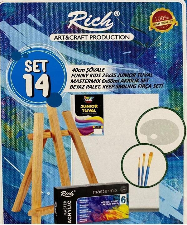 Sanatsal Ekonomik Hobi Seti 5 Parça (Masa Üstü Ayaklı Şövale+Tuval+Akrilik Boya+Palet+Sentetikfırça) - Image 1