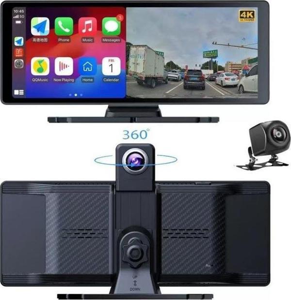 Ga83 10 İnç 4K DVR Araç İçi Elle Dönen Kamera ve Geri Görüş Carplay Android Auto FM Radyo - Image 1
