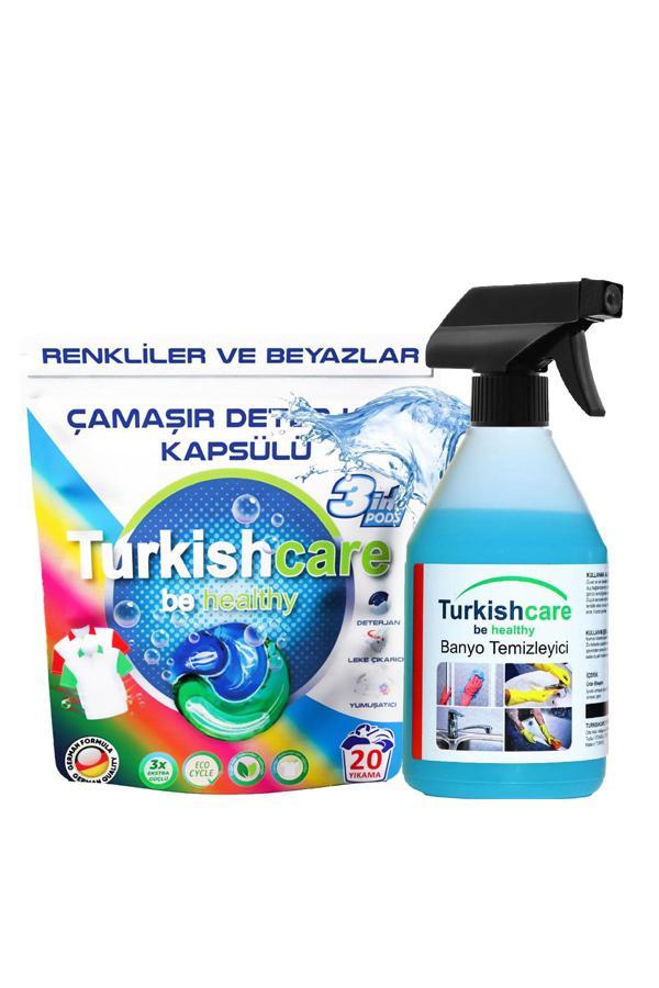 Renkli ve Beyazlar İçin Çamaşır Deterjan Kapsülü ve Banyo Temizleyici Sprey Paketi - Image 1
