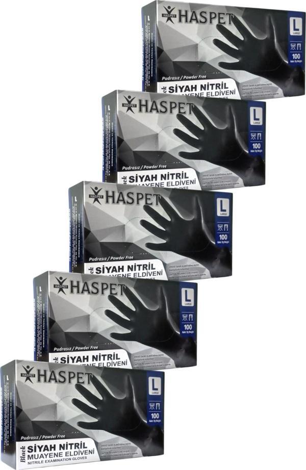 Siyah Nitril Pudrasız Eldiven L Beden Beşli Paket 500 Adet - Image 1