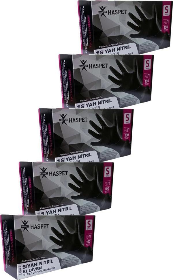 Siyah Nitril Pudrasız Eldiven S Beden Beşli Paket 500 Adet - Image 1