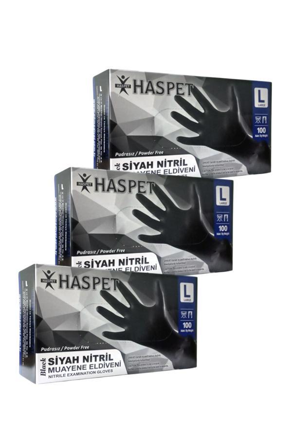 Siyah Nitril Pudrasız Eldiven L Beden Üçlü Paket 300 Adet - Image 1