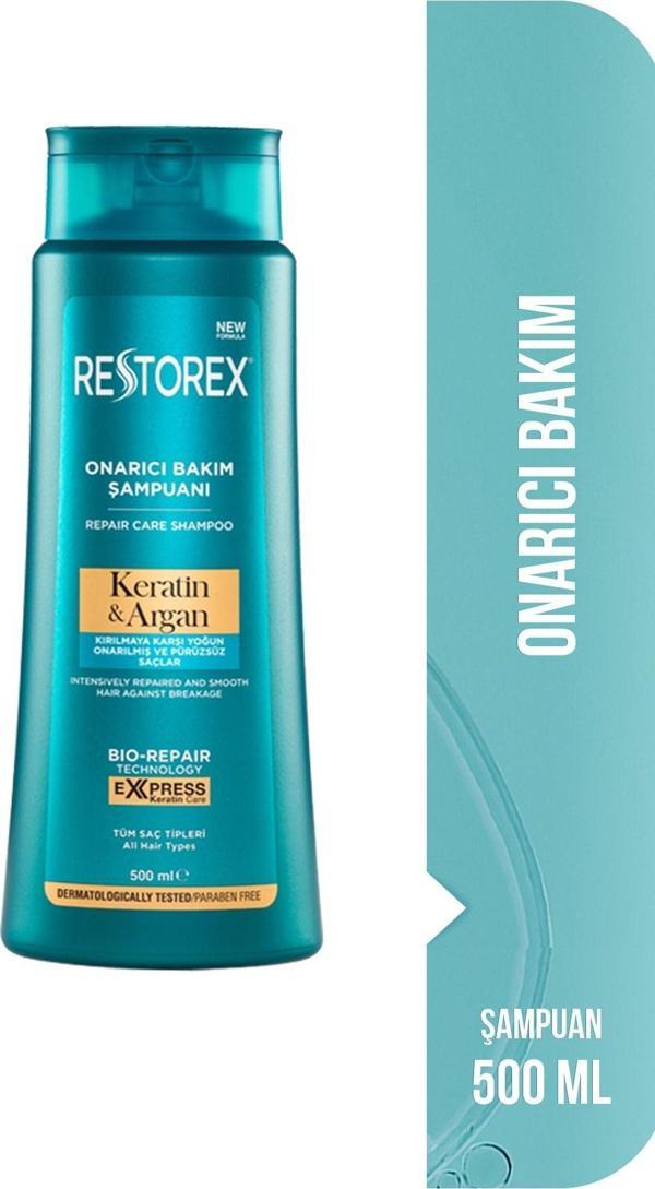 Restorex Kırık Ve Işlem Görmüş Saçlar Için Onarıcı Keratin Argan Bakım Şampuanı 500 ml - Image 1