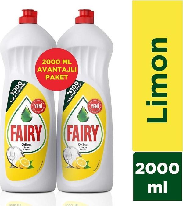 Fairy 2000 ml ( 2 x 1000 ml) Sıvı Bulaşık Deterjanı Limon Fırsat Paketi - Image 1