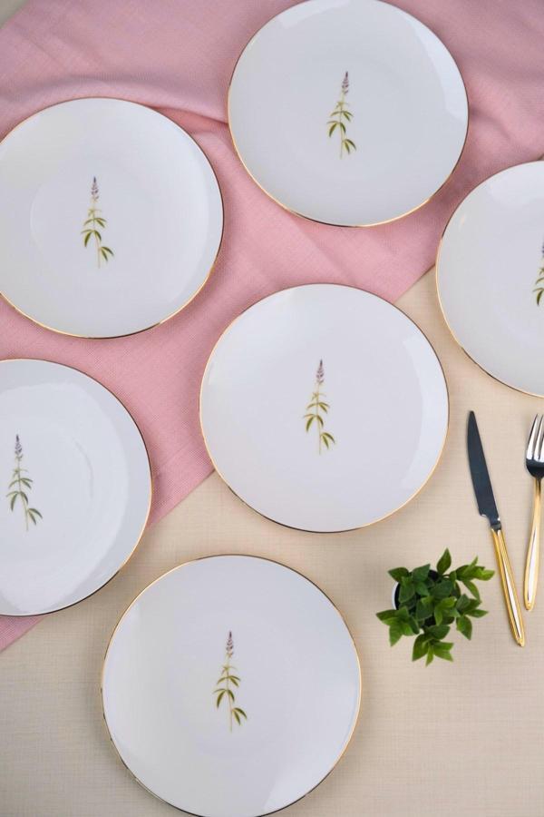 Tabak Evi Porselen Natura Salkım Altın Yaldız Pasta Tabağı 20,50cm 6 lı - Image 1