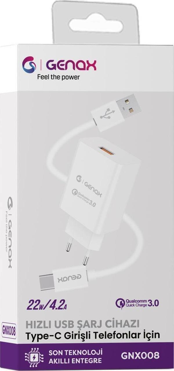 Genax GNX008 Type-C - USB Şarj Adaptörü Set 4.1A 22W Beyaz - Image 1