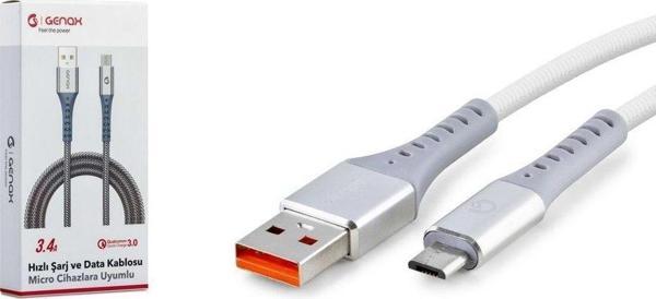 Genax GNX021 USB Mıcro To USB Kablo Hasır 3.4A 1m Gri - Image 1