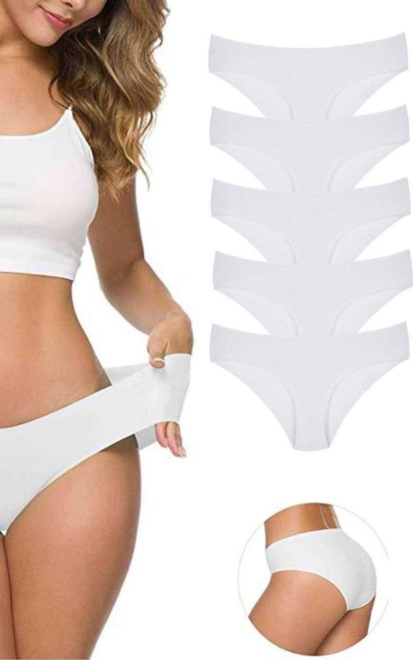 5 Adet Kadın Dikişsiz Lazer Kesim Esnek İz yapmayan Külot Beyaz - Image 1