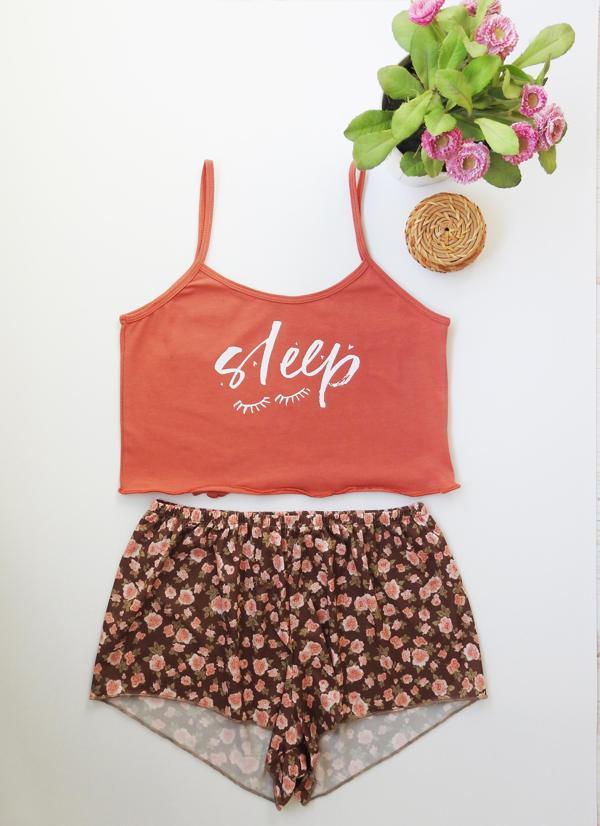 ÇİÇEK DESENLİ BASKILI ŞORT TAKIM - Image 1