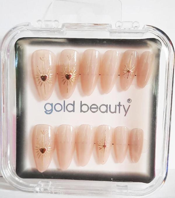 Gold Beauty Kedi Gözü Takma Tırnak 12 li EP-1527 - 20/1 Ten Güneş Desenli - Image 1