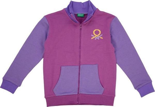 United Colors Of Benetton Kız Çocuk Logo Baskılı Fermuarlı Dik Yaka Kanguru Yan Cepli Menekşe Mor Mix Renkli Sweatshirt - Image 1