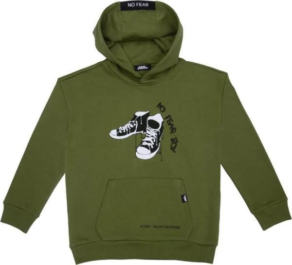 No Fear Erkek Çocuk Kapişonlu Baskılı Sweatshirt - Askeri Yeşil - Image 1